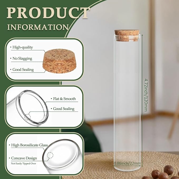 JIUYUE Cork Stoppers for Glass Bottles - Mini Glass Jars with Cork, Storage Containers for Art Crafts (1.01 Oz, 10 Pcs)