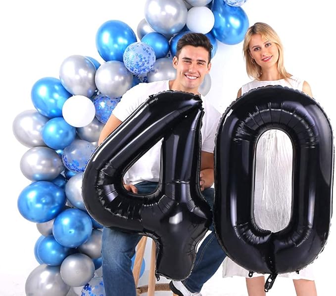 Black 40 Number Balloons Giant Jumbo Number 40 Foil Mylar Balloons for Women Men 40th Birthday Party Decorations 40 Anniversary Events Supplies