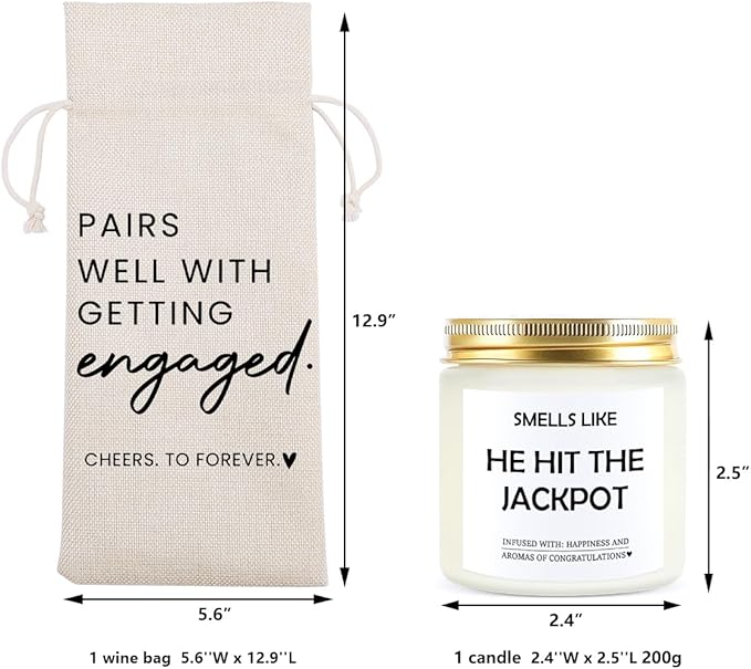 Engagement Gifts for Couples Her Engagement Party Decorations Gift for Couple Wine Bag Scented Candles Set Pairs Well with Getting Engaged Gifts Smell Like He Hit The Jackpot Wine Bottle Bag