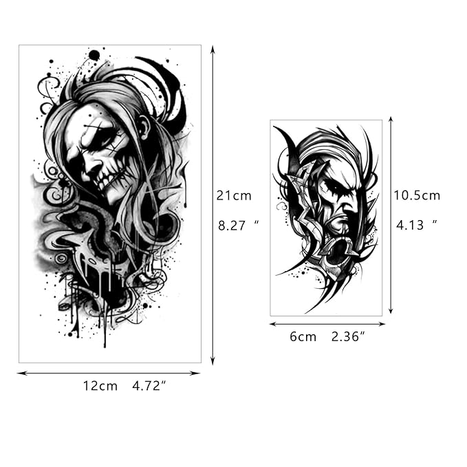 72 Sheets Halloween Temporary Tattoos for Men Women Adults - Black 3D Realistic Scary Animals Skulls Scars, Fake Tattoos Set for Cosplay Arm Sleeve Neck, Waterproof Long-Lasting Body Tattoo Sticker