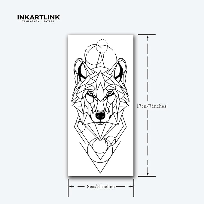 INKARTLINK Tattoo Tech, 2 Sheets Large Semi Permanent Tattoo, Adult Art Design Temporary Tattoos, Lasts 1-2 Weeks, Waterproof, Realistic Look, No Adhesive, No Reflection (Sketch Wolf Head Design)