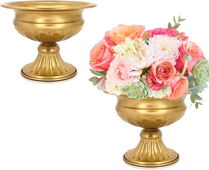 Gold Pedestal Vases for Centerpieces: Wedding Flower Vase for Tables 5 Inch Small Metal Compote Bowl Vase for Birthday Party Anniversary Event Home Decoration Set of 2