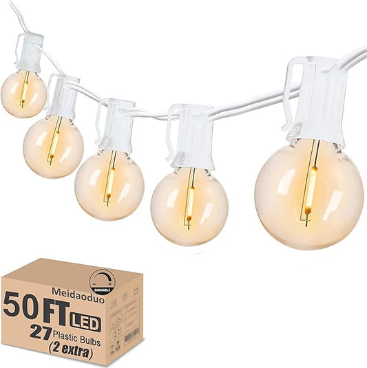 Outdoor Globe String Lights White - G40 Outdoor Lights Patio String Lights Linkable Waterproof with 27 Shatterproof Clear Bulbs(2 Extra) for Wedding Party Pergola Gazebo Lights