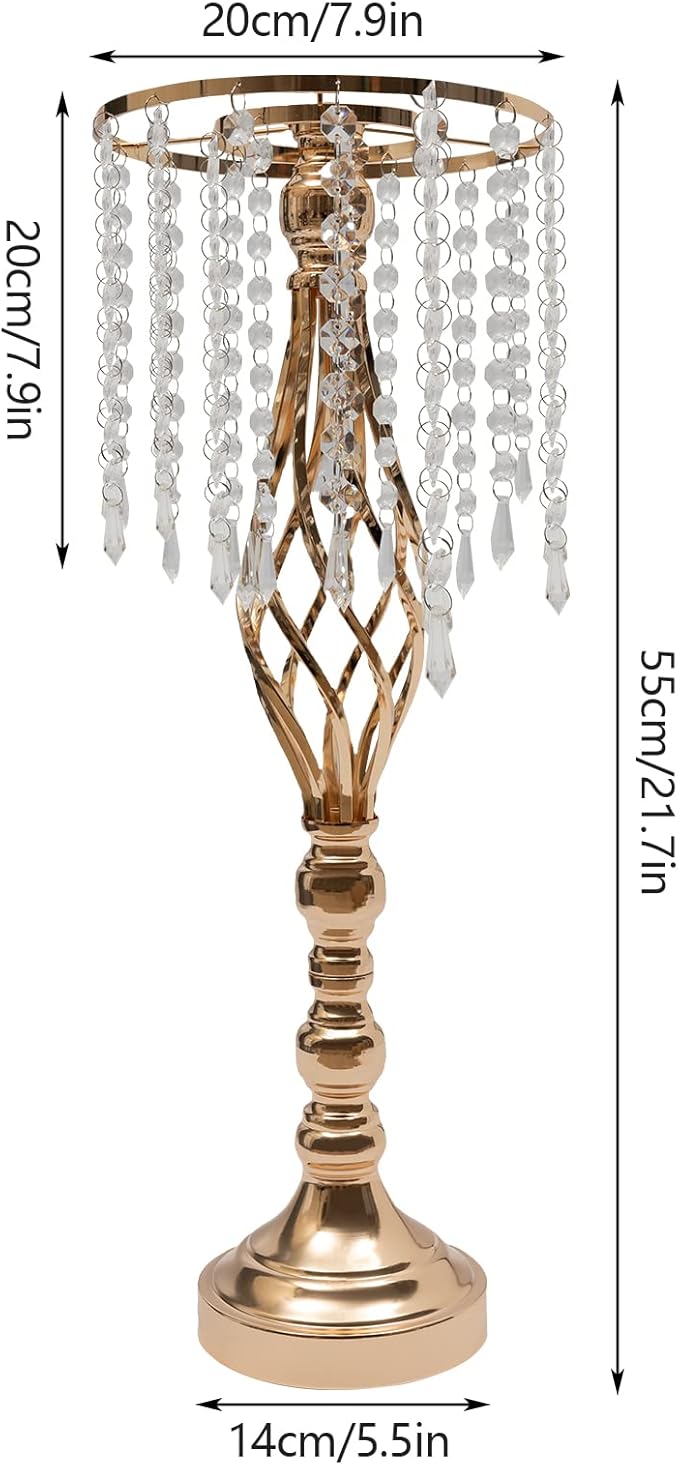 Wedding Centerpieces Gold Vases,10PCS Metal Flower Candle Holder with Sparkling Crystal Beads,Crystal Flower Vase Metal Flowers Stand for Party Tables Decorations (10PCS-Gold-14cm)