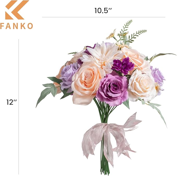 FANKO Rose Artificial Flowers Combo for DIY, Fake Purple Rose Silk Flowers Greenery, Faux Flowers for Wedding Bridal Bouquet, Baby Shower, Table Centerpieces, Floral Arrangement, Party Home Decoration