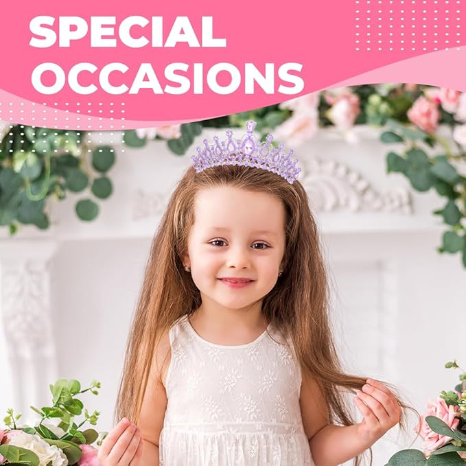 Birthday Tiara and Crown with Sash for Women, Hair Accessories for Wedding Party Costume (B - Purple)