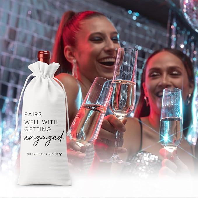 FBCCZEY Engaged Gifts Engagement Gifts for Couples Her Engagement Party Decorations Bridal Shower Decorations Wine Gift Bag Cheers To Forever Wine Bag - White