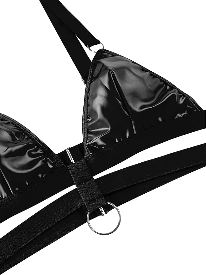 Lilosy Sexy Wireless Choker O Ring Linked Strappy Harness Lingerie Set Outfits 3 Piece