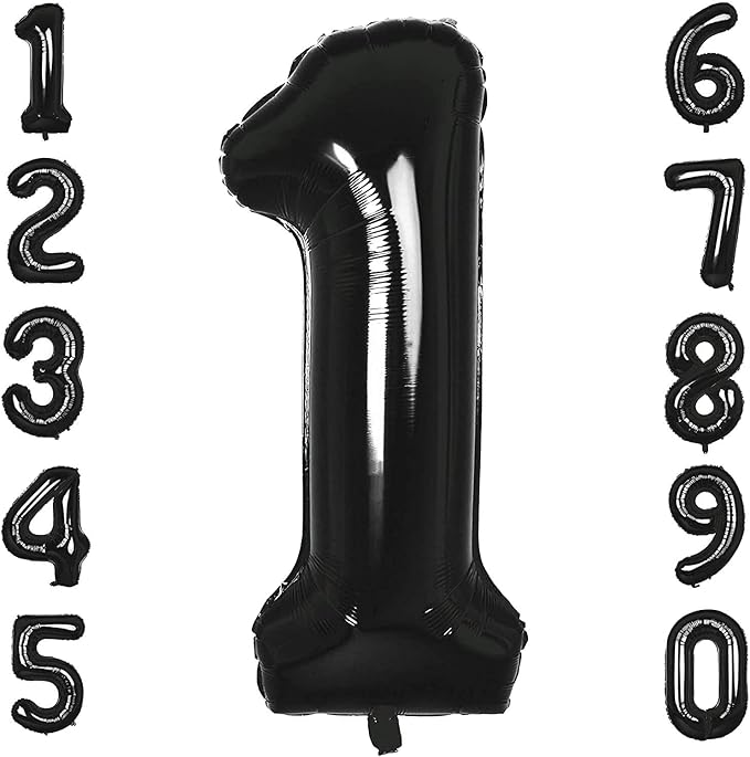 40 Inch Black Number 1 Balloons Helium Giant Black 1 Balloons for Birthday Party Decorations Anniversary Baby Shower Photo Shoot Supplies