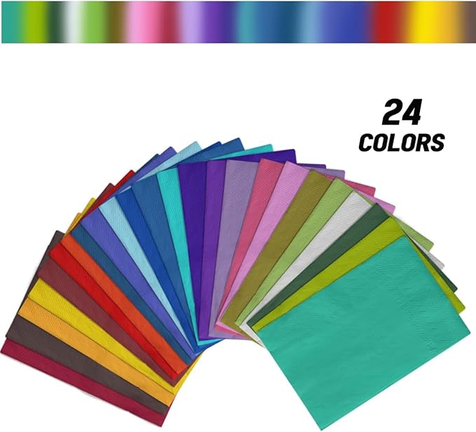 qiqee 24 Colors Paper Napkins Guest Paper Disposable Towels Napkin Paper Hand Towels for Wedding, Dinner, Birthday Party, Dessert Cocktail ＆ Kitchen Napkins(120 Count, 13 * 16inch）