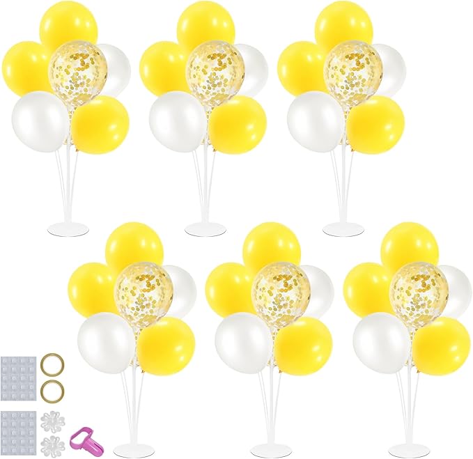 6 Set Balloon Stand with Yellow and White Balloons Centerpiece Table Decorations Bee Daisy Sunflower Pary Birthday Bridal Shower Wedding New Years Decorations 2025