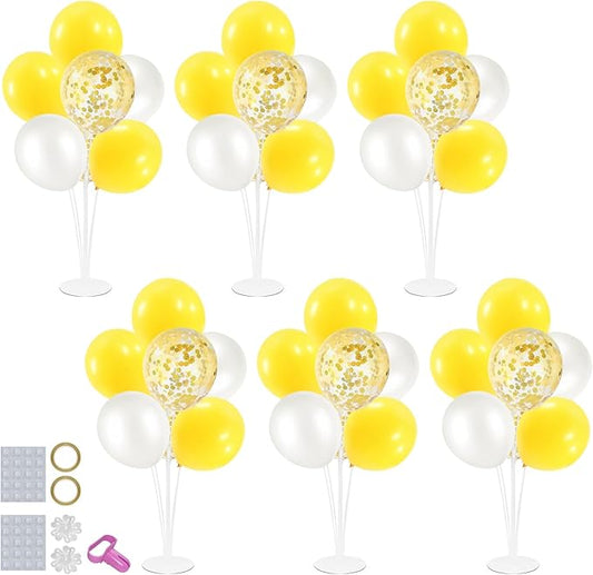 6 Set Balloon Stand with Yellow and White Balloons Centerpiece Table Decorations Bee Daisy Sunflower Pary Birthday Bridal Shower Wedding New Years Decorations 2025