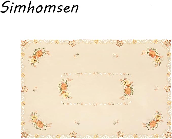Simhomsen Embroidered Fall Autumn Harvest Pumpkins Tablecloth for Thanksgiving (Rectangle 57×84 inches)