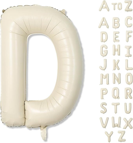Cream Name Balloon Letters, Large Mylar Helium Alphabet D Custom Balloon Letter Beige Decor, 40 Inch Inflatable Sand White Letter D Foil Customize Balloons for Girls Birthday Party Decoration Supplies