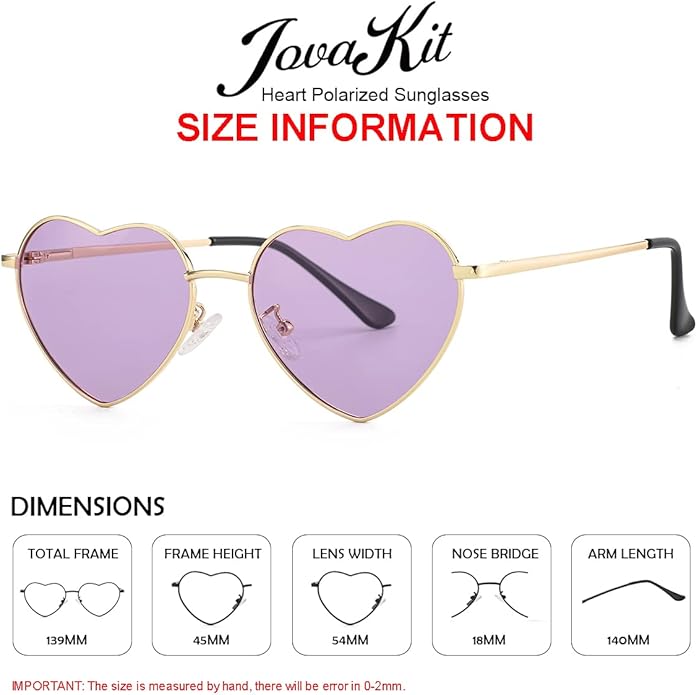JOVAKIT Polarized Heart Sunglasses for Women Fashion Lovely Style Metal Frame UV400 Protection Lens