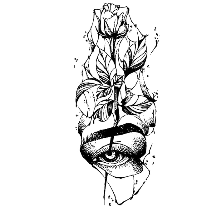 INKARTLINK Tattoo Tech, 2 Sheets Large Semi Permanent Tattoo, Adult Art Design Temporary Tattoos, Lasts 1-2 Weeks, Waterproof, Realistic Look, No Adhesive, No Reflection (Rose and Eye Design)