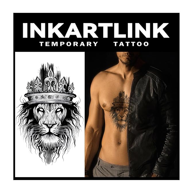 INKARTLINK Tattoo Tech,2 Sheets Extra-Large Semi Permanent Tattoo,Adult Art Design Temporary Tattoos, Lasts 1-2 Weeks, Waterproof, Realistic look, No Adhesive, No reflection (Lion King Design）