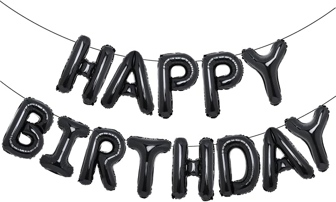 Accevo Black Happy Birthday Balloons Banner for Kids 16 Inch Foil Happy Birthday Sign Banner Letters Balloon 3D Happy Birthday Balloons for Child Adults Boys Girls Birthday Party Decorations Supplies
