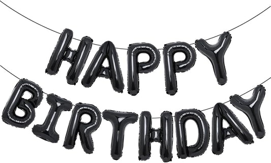 Accevo Black Happy Birthday Balloons Banner for Kids 16 Inch Foil Happy Birthday Sign Banner Letters Balloon 3D Happy Birthday Balloons for Child Adults Boys Girls Birthday Party Decorations Supplies