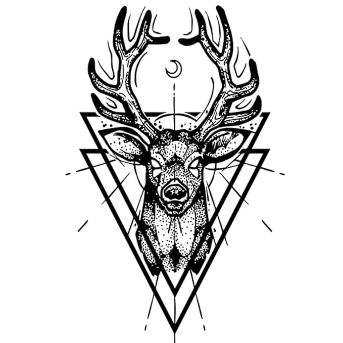 INKARTLINK Tattoo Tech, 2 Sheets Large Semi Permanent Tattoo, Adult Art Design Temporary Tattoos, Lasts 1-2 Weeks, Waterproof, Realistic Look, No Adhesive, No Reflection (Deer Deity Design)