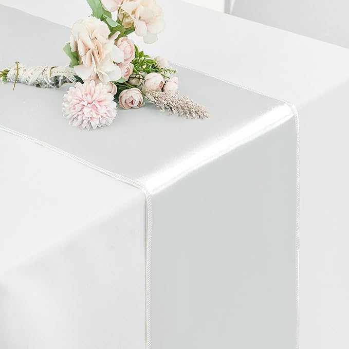 10 Pack Satin Table Runner Silver 12 x 108 Inch Long,Satin Silk Table Runner for Wedding,Birthday Party and Banquet(Silver,10 Pack)