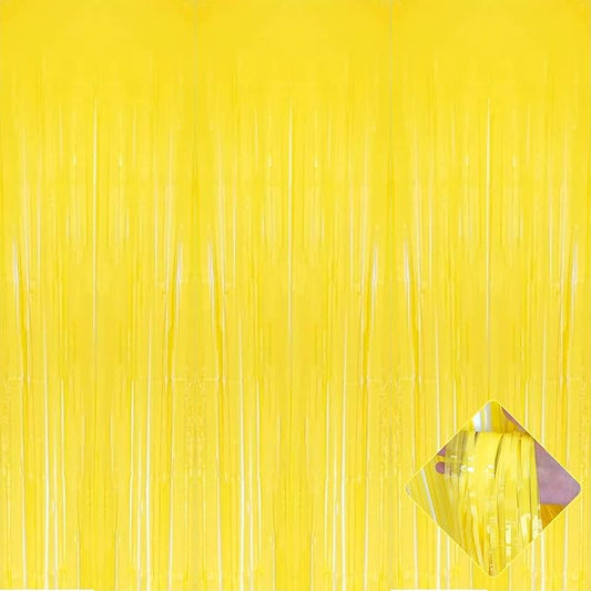 4 Pack Macaron Yellow Foil Fringe Curtain Backdrop, 3.2Ft x 9.8Ft Metallic Tinsel Foil Fringe Streamers Curtains for Party, Photo Booth Prop, Birthday, Wedding, Christmas Party Decoration Supplies