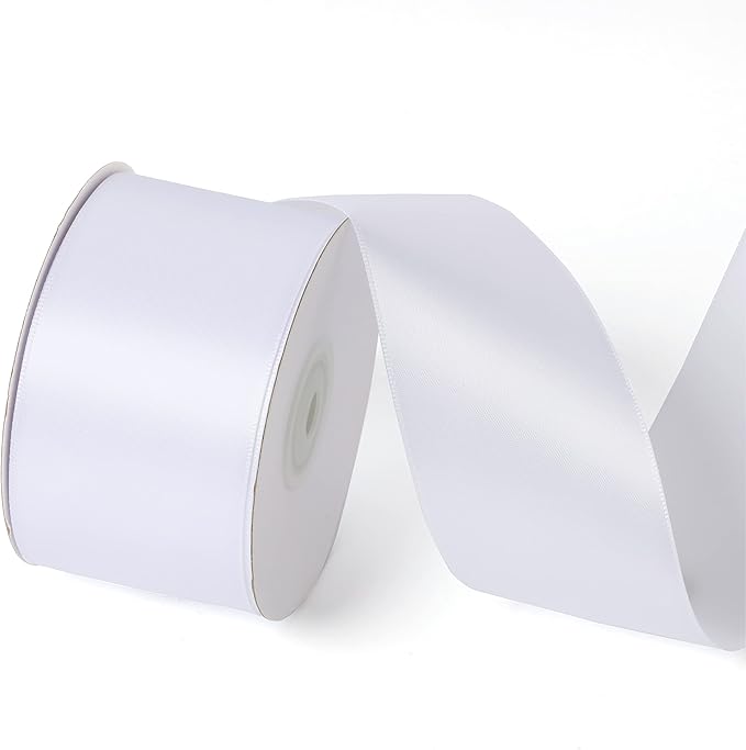 2 Inch X 25 Yards Single Face Solid Color Satin Ribbon Roll, Ribbons Great for Gift Wrapping, Crafts, Wedding Party Decoration, Hair Bows Making and Other Sewing Projects (2" X 25 Yards, White)