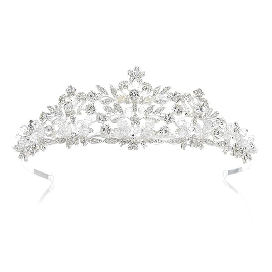 SWEETV Wedding Tiara for Bride,Fairytale Princess Crown for Women Girls, Bridal Pageant Tiara Headband, Rhinestone Prom Party Hats,Silver+Clear