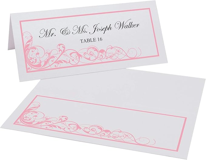 Scribble Vintage Swirl Place Cards, Pink (Choose Color), Set of 150, Pre-cut and Scored - Wedding, Party, Dinner, and Special Events - Made in the USA