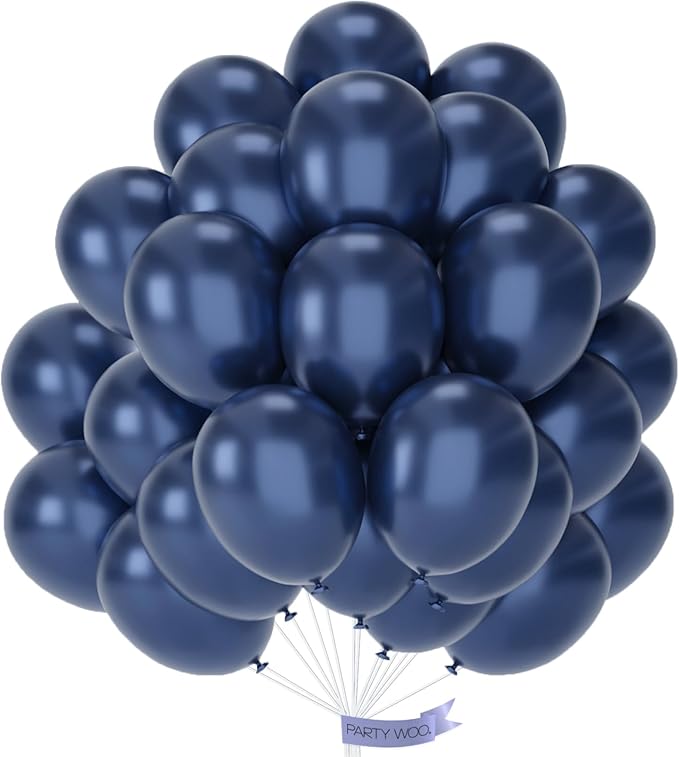 PartyWoo Metallic Navy Blue Balloons 50pcs 12 Inch Chrome Blue Balloons for Graduation Baby Shower Bridal Shower Gender Reveal Engagement Teacher Appreciation Birthday Party Decorations Blue-G113