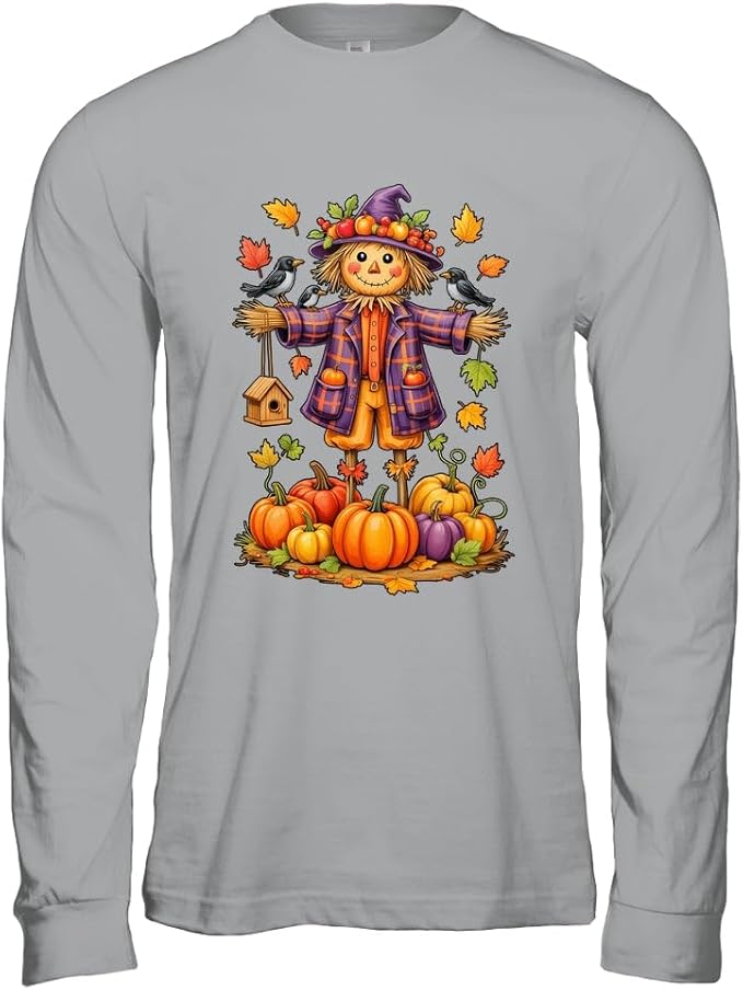 TeesPure Scarecrow Autumn Harvest Fall Season Pumpkin Thanksgiving Shirt Long Sleeve Tee