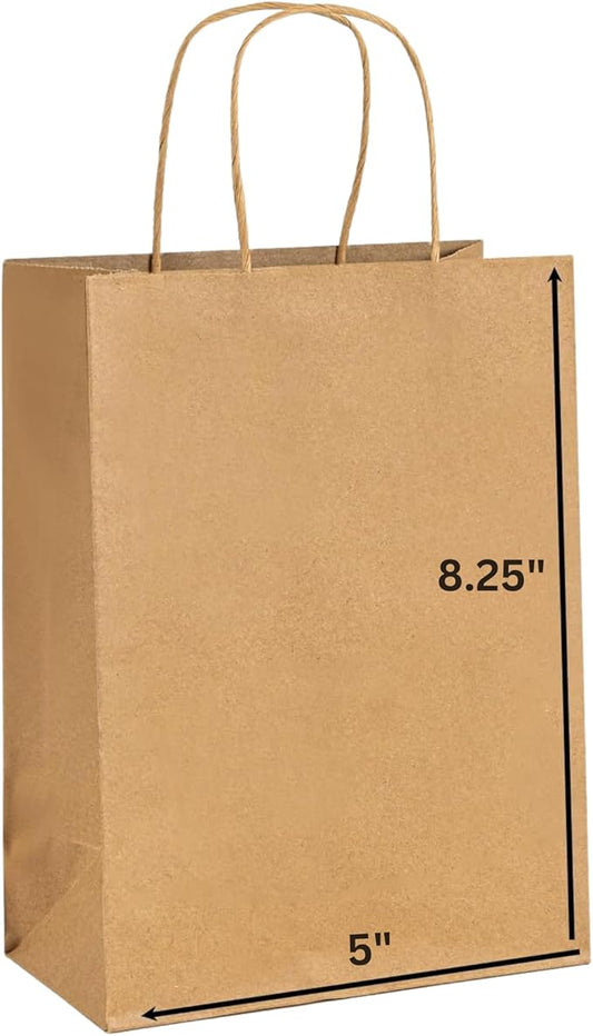 JET PAPER BAGS 750 Pack 5x3x8.25 Inch Small Paper Gift Bags with Handles Bulk, Brown Kraft Paper Bags for Grocery Shopping Retail Bags, Birthday Party Favors Wedding Bags