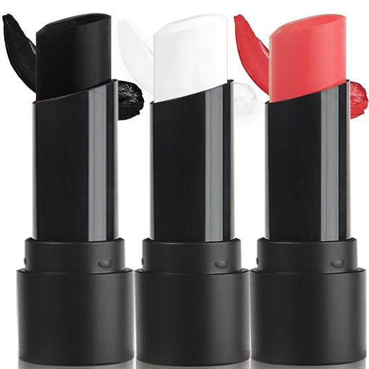 MEICOLY 3PCS Black White and Red Face Body Paint Stick,Joker Face Paint Stick for Halloween SFX Cosplay,Scary Creepy Clown Skeleton Zombie Makeup,Waterproof Eye Black for Baseball Softball Football