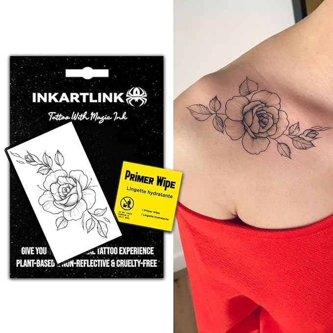 INKARTLINK Women's Semi-Permanent Floral Temporary Tattoos - Adult Art Design, Cruelty-Free, Waterproof, Non-Reflective (Flower)