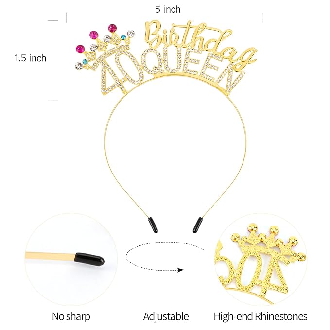 VELSCRUN 40th Birthday Queen Headband, Tiara Crown for Women, 40th Birthday Decorations for Her, Birth Queen Tiaras Crowns Sash for Women Mom Birth Party Decoration Hair Accessories Golden Yellow