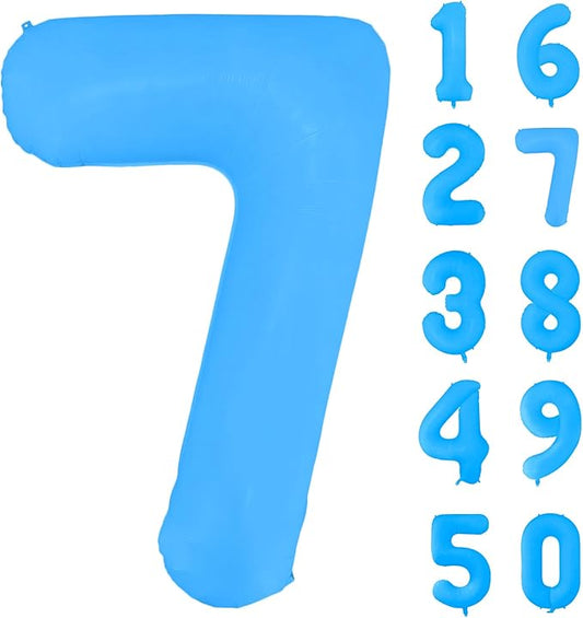Fluorescent Blue Number Balloon 40 inch Giant Foil Helium Balloons Blue Number 7 Balloon for 7th Birthday Party Decorations
