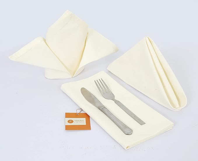 TARAN LIVING Pure Cotton Table Cloth Napkin Solid Dinner Napkin Sets Washable Dish Cloth Napkins Gifts for Her/Him Reusable Napkins Dining Décor - Set of 12, 18x18 inch - Off White