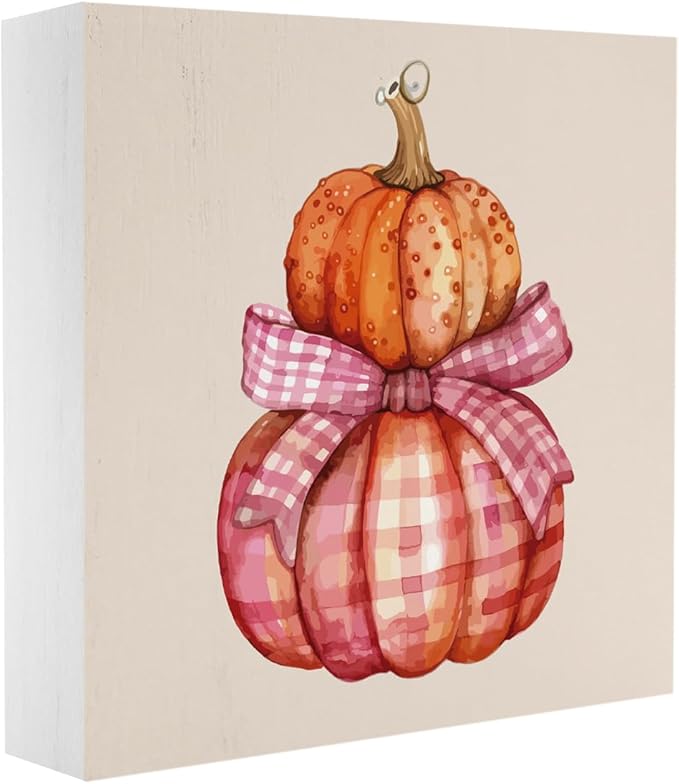 Cute Fall Decor Pink Pumpkin Fall Decorations for Home Office Pink Bow Autumn Pumpkin Decor Preppy Autumn Decorations for Desk Table 5 x 5 inches
