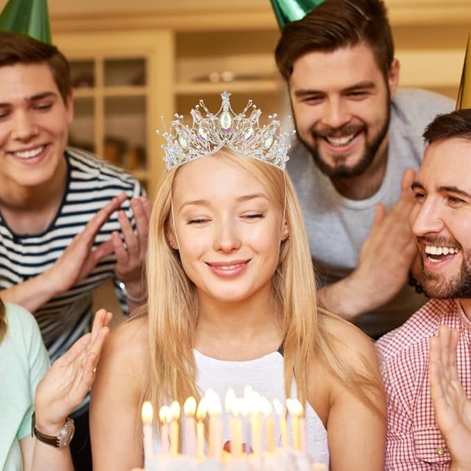 AOPRIE Birthday Queen Sash for Women Girls Birthday Tiara & Crowns for Girls Birthday Headbands for Women Happy Birthday Accessories Favor Supllies Black Silver, 2 Pack