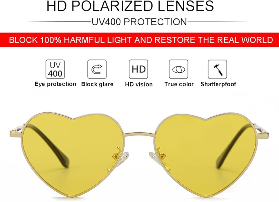 JOVAKIT Polarized Heart Sunglasses for Women Fashion Lovely Style Metal Frame UV400 Protection Lens