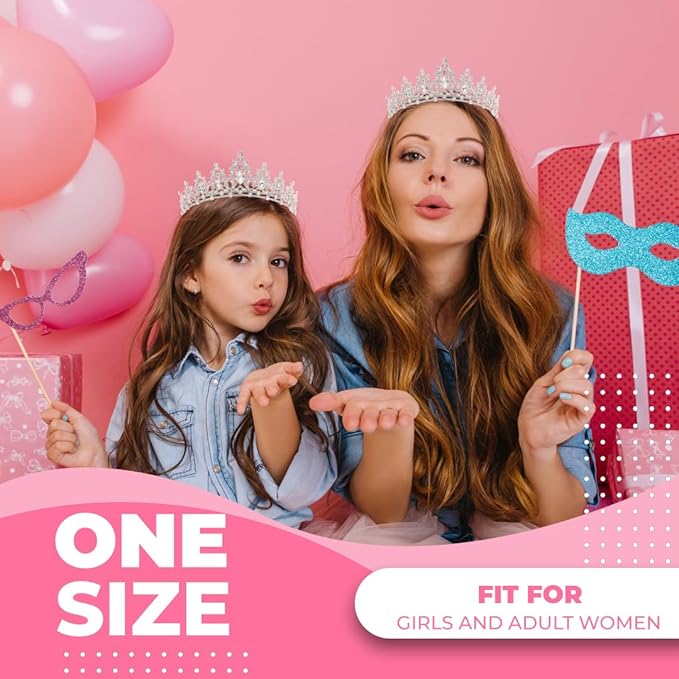 Birthday Tiara Crown with Sash for Women, Headband Hair Accessories for Wedding Party Costume Silver