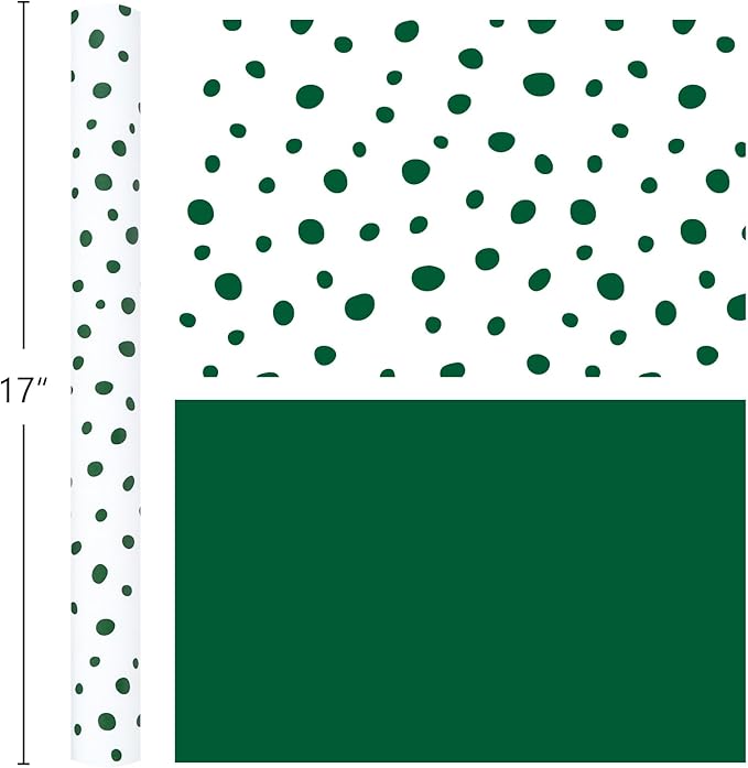 Burymento Green Lrregular Wave Point Wrapping Paper, Reversible Gold Gift Wrap for Birthday, Valentines, Mothers day, Graduation, Wedding, Fathers day, Baby Shower, Christmas (17in x 16.4ft)