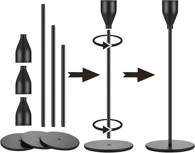 Matte Black Candlestick Holder for Taper Candles, Decorative Candle Holders Bulk Candle Stick Holders, Fits 3/4 inch Candles, Metal Taper Candle Holders for Table Centerpieces, Home Decor (Set of 9)