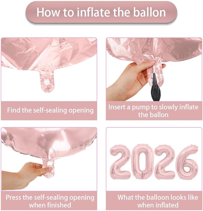 2026 Balloons Number Balloons 2026 Balloon Numbers, 40 Inch Foil Number Balloon for New Year Eve Festival Christmas Birthday Wedding Anniversary Party Supplies, New Years Decorations Rose Gold