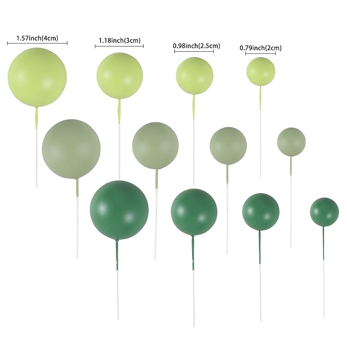 Gyufise 30Pcs Mini Balloon Cake Topper Foam Ball Cake Picks Faux Pearl Balls DIY Cake Decoration for Baby Shower Wedding Anniversary Birthday Party Supplies Green Dark Green Light Green