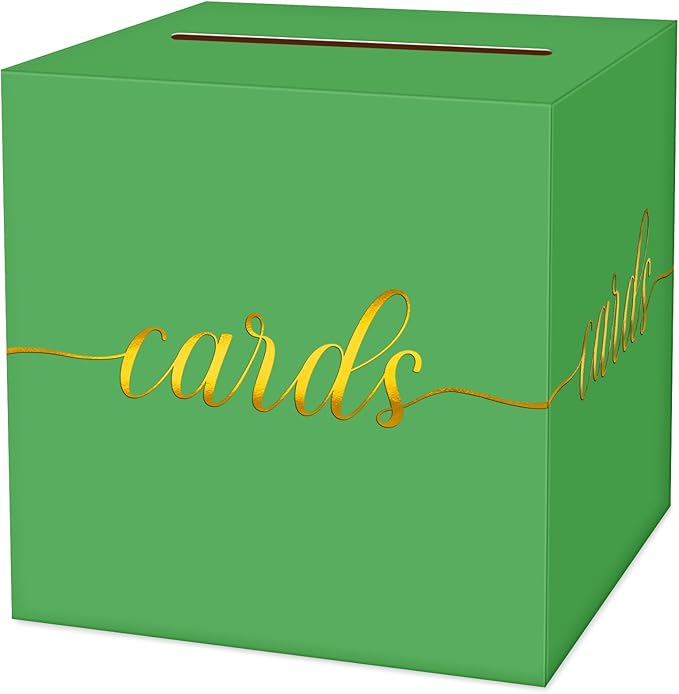 1 Pack Green and Gold Foil Card Box for Party, 8.7" Green Gift Card Box Money Box for Birthday, Wedding, Baby Shower, Retirement, Anniversary, Bridal Shower, Raffle Ticket