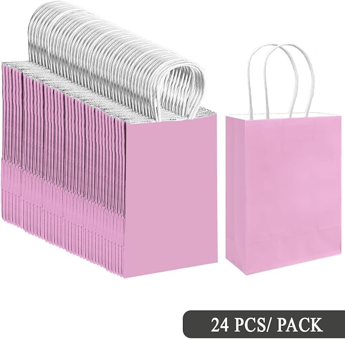qiqee 30PCS Medium Gift Bag with Handles Bulk 11"x5"x8" Gift Bags Pink Purple Bags Multiple Uses (Medium Size)