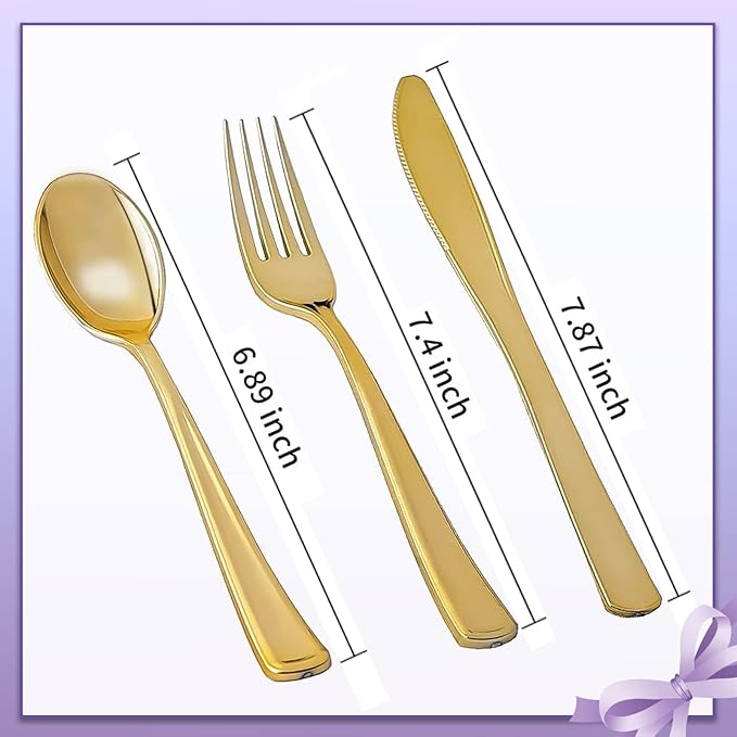 175Pcs Purple and Gold Party Decorations, Purple Plates and Cups and Napkins Sets, Gold Disposable Plates for Birthday Wedding Party Supplies, Serves 25
