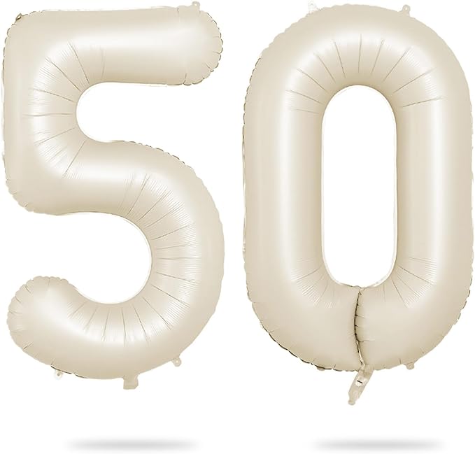 Biapian 40 Inch Cream Number 50 Balloon, 50th Birthday Balloons, Big Digital 50 Beige White Giant 50 Foil Balloon Helium for Men Women 50th Birthday Decorations Anniversary Baby Shower Party Supplies