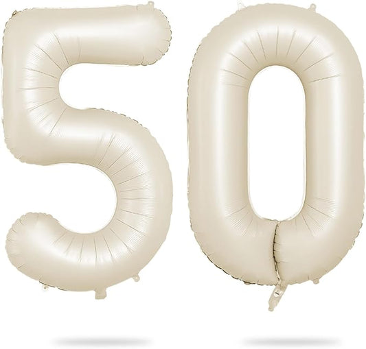 Biapian 40 Inch Cream Number 50 Balloon, 50th Birthday Balloons, Big Digital 50 Beige White Giant 50 Foil Balloon Helium for Men Women 50th Birthday Decorations Anniversary Baby Shower Party Supplies